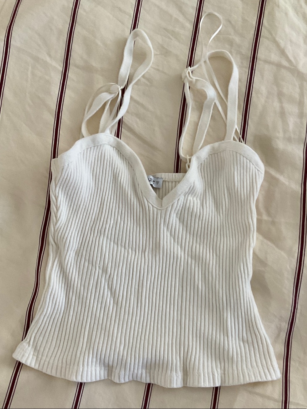 Zara White Ribbed Tie-Shoulder Camisole